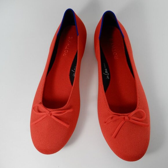 Rothy's The Ballet Flats Bow Size 10 Round Toe Glamour Red Knit Slip On NEW - Picture 6 of 14